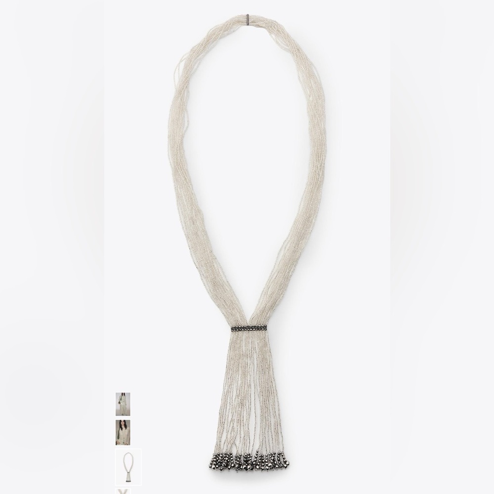 ZARA BEADED TIE NECKLACE Elegant Silver Beaded Necklace Bloggers favorite - Picture 5 of 9